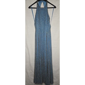 Cache VTG Maxi Dress Gown 100% Silk Blue Heavily Beaded Formal Prom Women Large